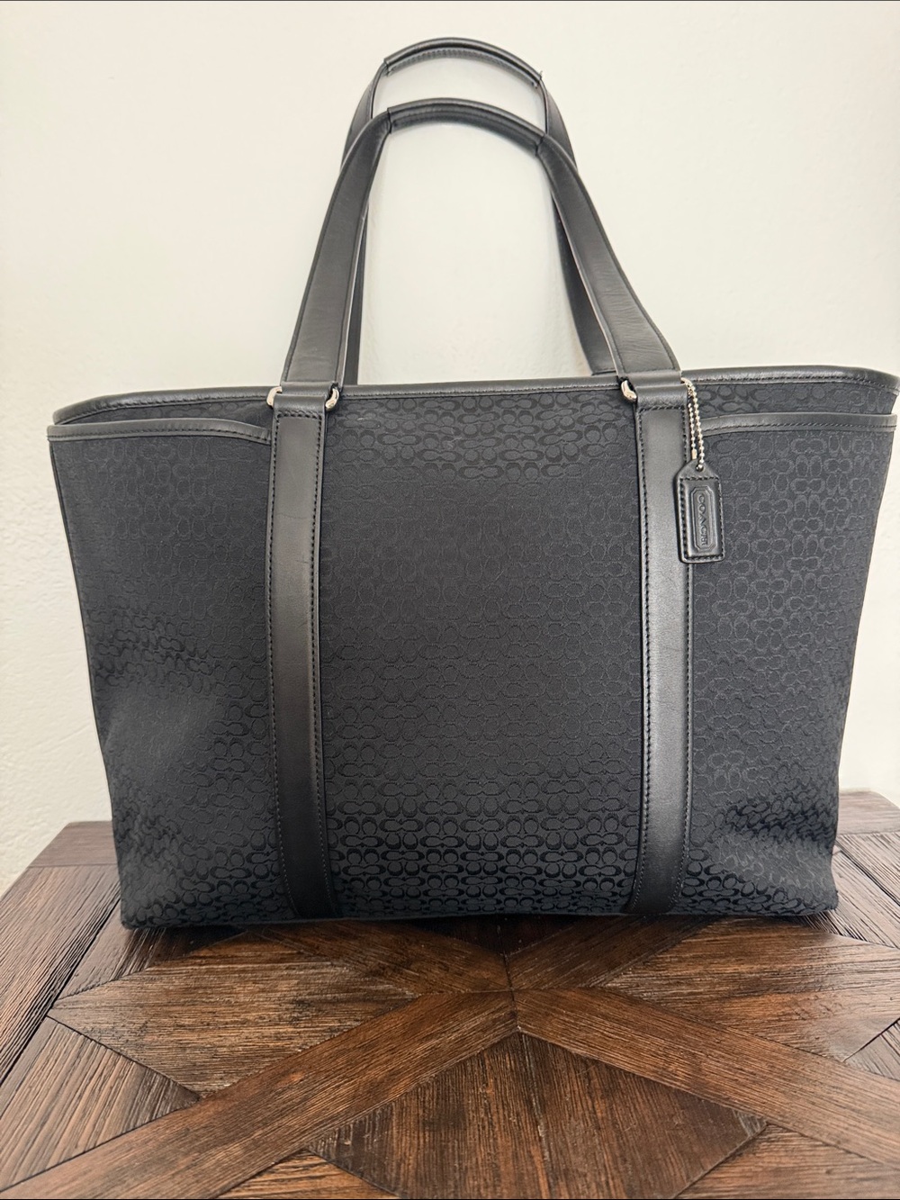 Coach Vintage Y2K Micro Signature Canvas Leather Large Carryall Tote Bag Black